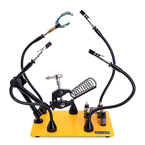 Kotto Helping Hands Soldering, Third Hand Soldering Tools Pcb Holder Four Arms Helping Hands Crafts Jewelry Hobby Workshop Helping Station Non-Slip Steel Weighted Base #TOP30