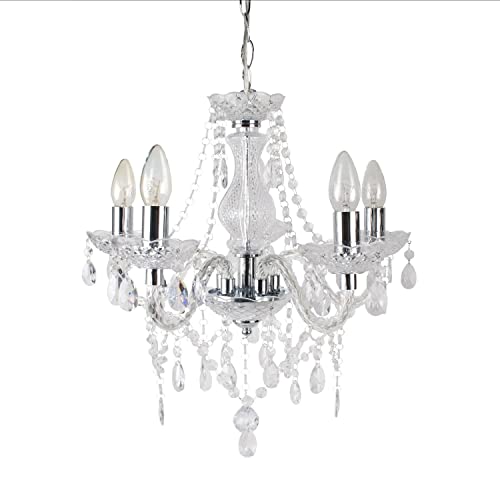 Image of firstchoicelighting Clear and Chrome Marie Therese 5 Light Ceiling Pendant Chandelier