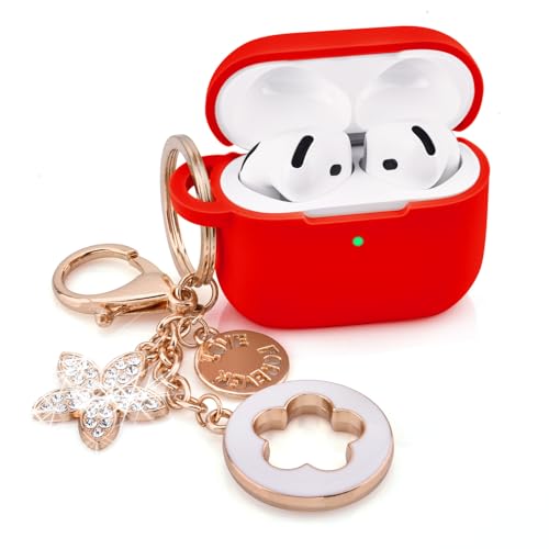 Image of Case Compatible with Apple Airpods 4 - VISOOM Airpods 4 Cases 2024 Cover Women Anti-Drop Silicone iPods 4 Earbuds Wireless Accessorie Charging Cases Girl Bling Keychain for Airpod iPods 4th Gen
