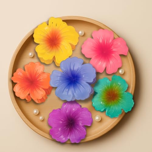 Image of Cerrito 4 Pcs Big Flower Hair Claw Clips - Hawaiian Plumeria, Large NonSlip Clutchers for Hair, Strong Hold Hair Accessories For Thick or Thin Hair, Beach, Everyday Use (Multicolor)