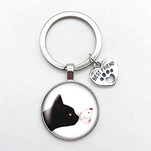 Preisvergleich Produktbild HGFJG Liebe Katze Haustier Fußabdrücke Hunde Glas Cabochon Schlüsselbund Tasche Auto Schlüsselanhänger Ringhalter Charms Silber Schlüsselanhänger Für Männer Frauen Geschenke