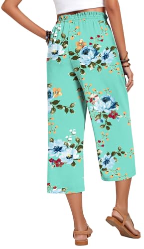 Image of Anyhold Women's Capri Pants Drawstring Casual Palazzo Trousers with Pockets Loose High Waisted Wide Leg Lounge Pants