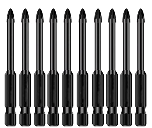 10PC Tile Drill Bits, Multifunctional Cross Triangle Drill Bit Set, Hard Alloy Drill Bits Set, for Glass, Tile, Wood, Plastic, Concrete Drill Bit (6mm)