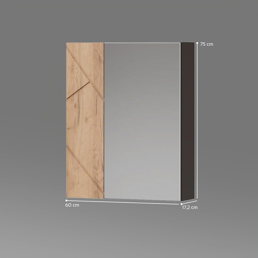 Livinity Armario con Espejo Ronco, Antracita/Roble Dorado, 60 x 75 cm