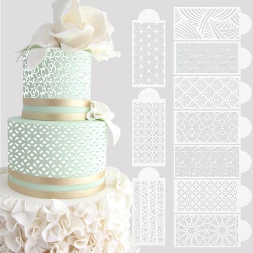 10 Pcs Cake Stencils Cake Templates Set Floral Wedding Icing Stencils Geometry Plant Lace Cake Molds Cookie Fondant Dessert Buttercream Decorating Baking Supplies Mesh Printing for Cake Decoration