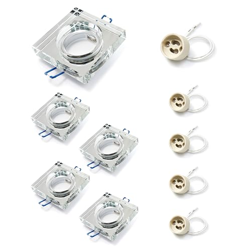 KOLORENO foco empotrable lámpara empotrada Oh Tami Set - 230 V ~ 50 Hz - 5x LED lámpara empotrable de vidrio 11x11x 4 cm + 5x casquillo GU10 3x3x3 cm - cuadrado - fijo - plateado