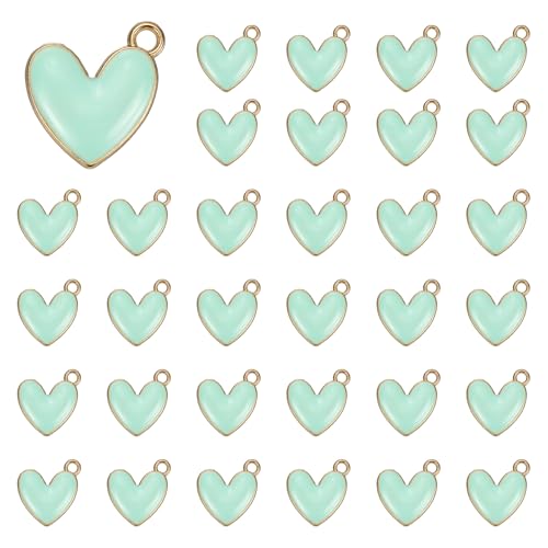 MECCANIXITY 50 Pcs Enamel Alloy Heart Charm, Valentine Heart Pendants Love Jewelry Making Charm for DIY Necklace Bracelet Earrings Keychain, Sky Blue