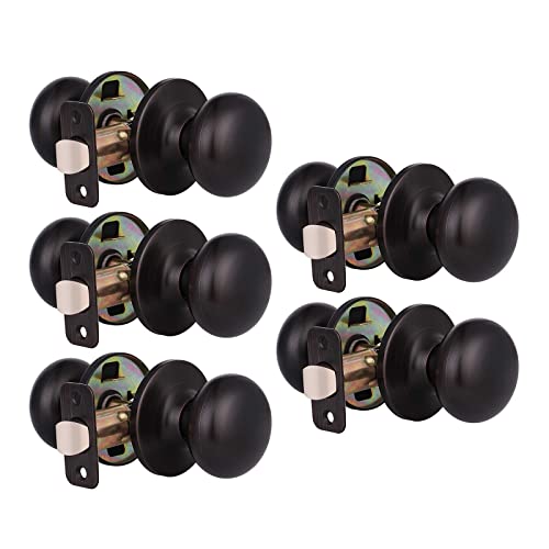 KNOBWELL Bronze Passage Door Knobs, Oil Rubbed Bronze Closet Door Knob, Durable Interior Door Knob Set, 5 Pack