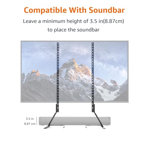 Amazon Basics Universal TV Stand, Height Adjustable for 22-77 inch TVs, Supports up to 80 lbs, VESA 200x100 to 800x400, Includes Soundbar Mount, Black view 4