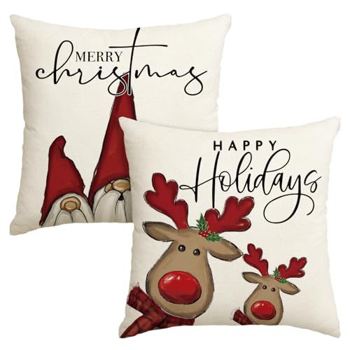 Artoid Mode GNOME Rentier Happy Holidays Weihnachten Kissenbezüge 2er...