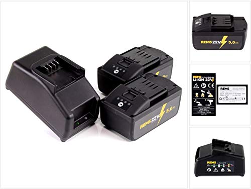 REMS 571591 Battery Set Power Pack 21.6 V (22V Max) with 2X 5.0Ah Batteries + Charger 90 W