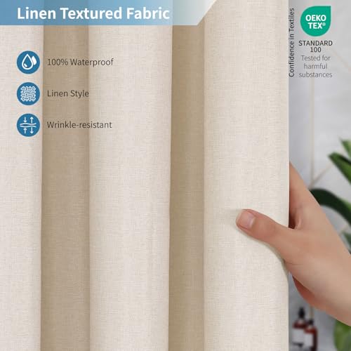 THAIGEE 2-in-1 Waterproof Long Fabric Shower Curtain,No Separate Liner Needed,Linen Textured,78 Inch Effortless Cleaning & Washable Bathroom Shower Curtain Set with 12 Plastic Hooks,72"x78",Cream by THAIGEE - Used condition - Image 4