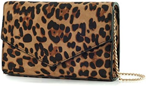 HOXIS Leopard Print Envelope Evening Clutch Women Chain Shoulder Bag (Brown Leopard Print)