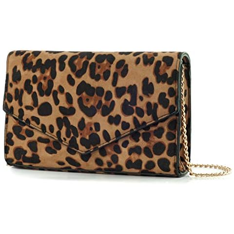 Leopard Print Envelope Evening Clutch Women Chain Shoulder Bag, Brown Leopard Print, M Cover