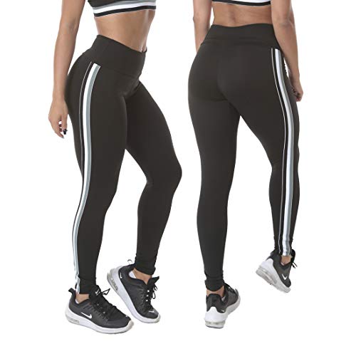 Calça Legging Listras Tricolor Lateral Preto