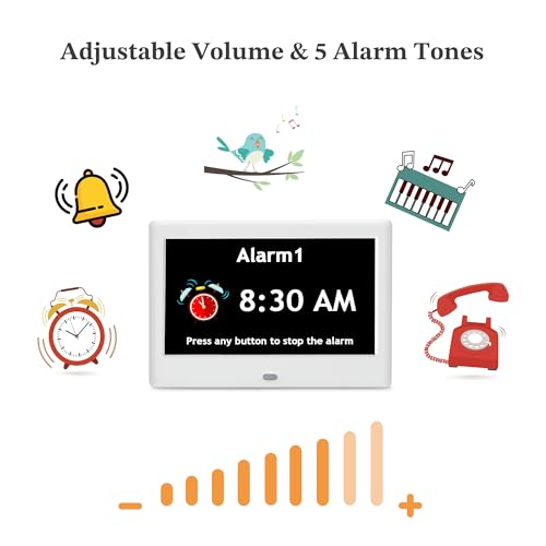 2025 NEW, Digital Clocks, 7'' Dementia Clock with Date and Time for Elderly, Auto-Dimming, 12 Reminders & 6 Alarms, Button & Remote Control, Auto DST, Digital Calendar for Seniors Large Display