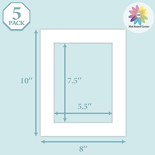 image for MBC Mat Board Center, 5 Pack 8x10 for 6x8 White Picture Mats Frame Mat
