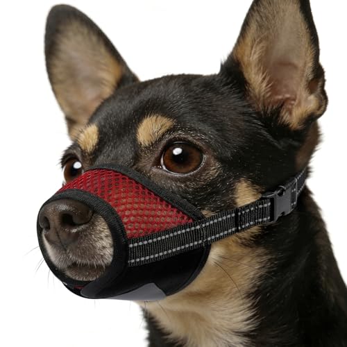 Image of 2 Pack Dog Muzzle, Soft Mesh Muzzles for Small Medium Large Dogs, Breathable Pet Muzzle Adjustable Dog Mouth Guard for Biting Chewing Grooming, Allow Drinking Panting, Red XS