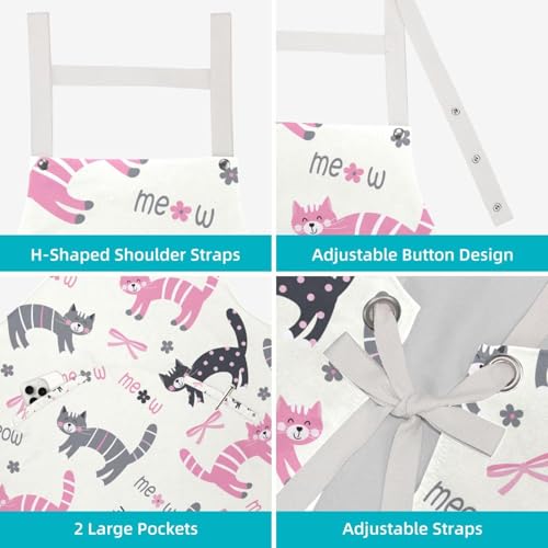 Tablier de cuisine motif chats multicolore avec 4 broches pratiques