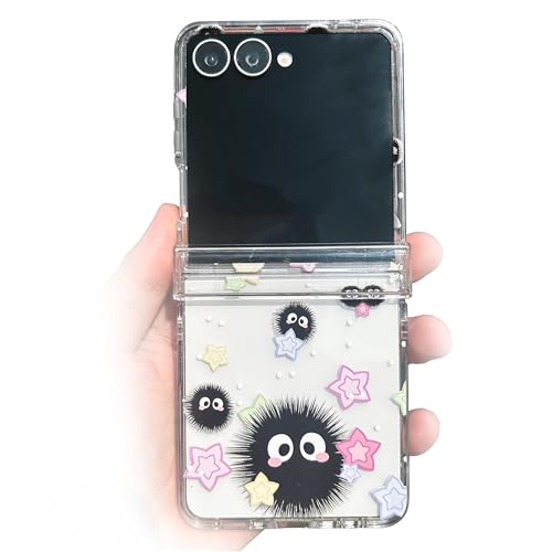 NXBNK for Galaxy Z Flip 7 Case, Star Soot Sprite Hard Clear Phone Case for Samsung Galaxy Z Flip 7 2025, Floral Flip Case for Girls Women - Soot Sprite