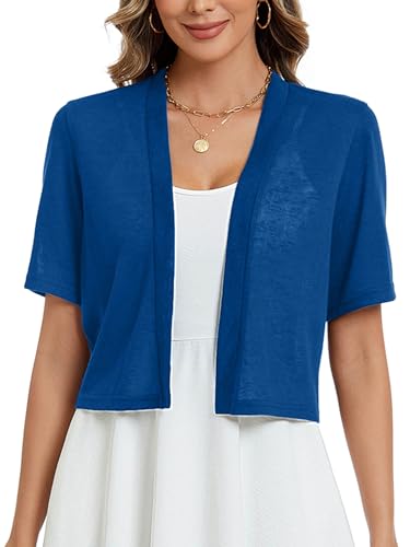 Image of Heymoments Women Thin Shrugs Short Sleeve Lightweight Cropped Tops Open Front Knitted Cardigan for Dress Summer Bolero
