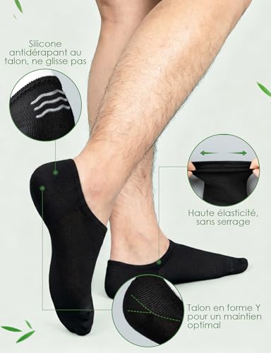 Kiiwah Chaussettes Invisibles Sport en Bambou Homme Femme 4 Paires 39-44, Socquettes Courte Anti-Odeur Antidérapantes pour Loafers Mocassins Baskets – vue 4