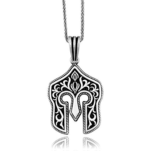 chimoda Silver Mens Necklace, Spartan Helmet Pendant, 925 Silver with 24 inch Silver Chain Length, Jewelry Necklaces for Men, Sparta Historic Helmet Design Pendants