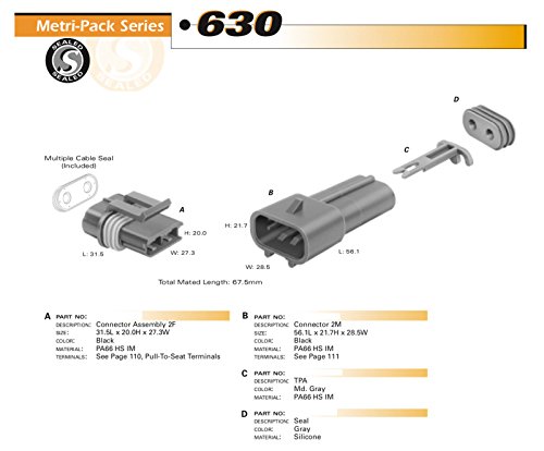 2 Pin Metri-Pack Waterproof Connector 10-12Awg Terminals And Seals 46Amp (10-12 Ga (1Set)) #TOP2