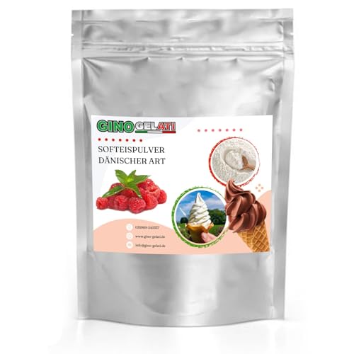 Gino Gelati Dänisches Softeis Pulver, fruchtiger Geschmack, verschiedene Geschmacksvarianten, schnell und einfach Zubereitet, Made in Germany, Eis selber machen (1 Kg, Himbeere)