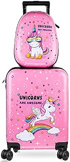Kids Luggage and Backpack 18" Suitcase with Spinner Wheel Hard Case Travel Suitcase 13" Backpack Girl Suitcase Set for Kids Travel Suitcase Supplies (Pink, Unicorn Style)