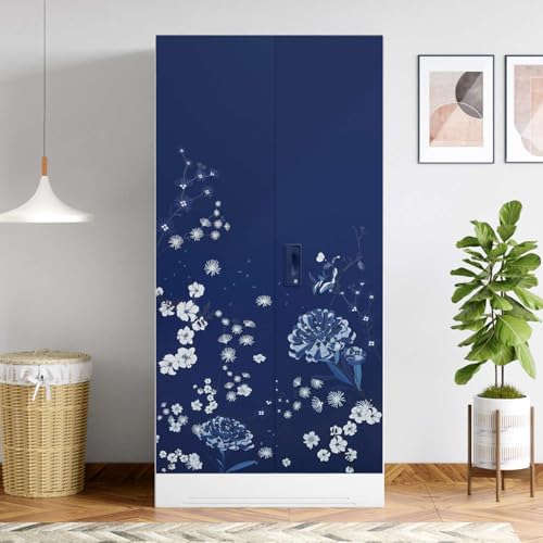 Image of Interio by Godrej Wardrobe Slimline 2 Door Steel Almirah (Digital Printed Midnight Blue and Matte Alpine White) Wardrobe for Clothes, 1 Year Warranty, Locker, 4 Shelves