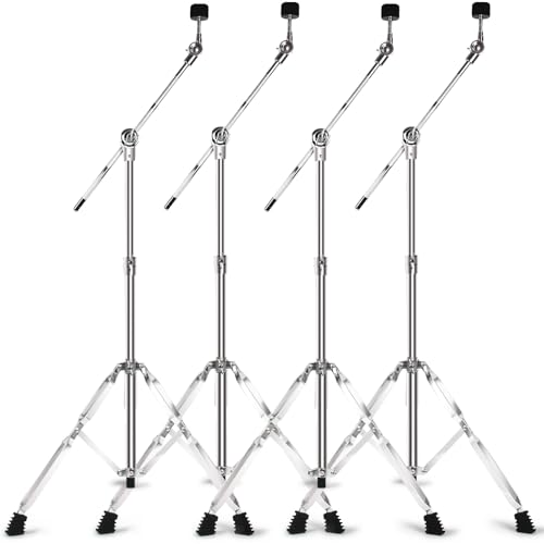 Seteol Boom Cymbal Stand Adjustable Cymbal Stand for Drum Hardware Percussion Mount Holder Gear Set for Mounting Crash Ride Splash Cymbals Double Braced Legs with Rubber Feet (4 Pack)