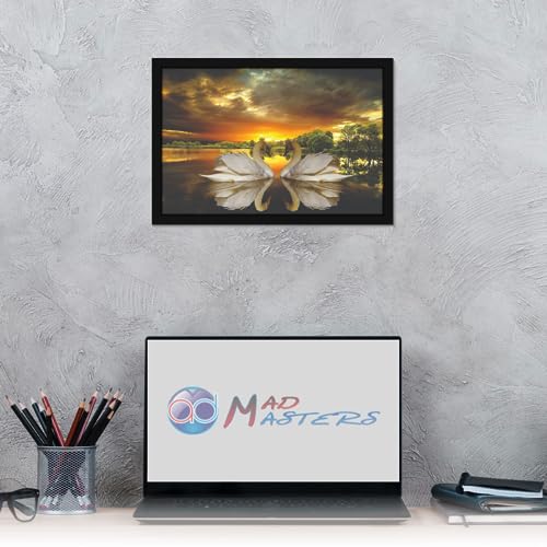 Image of Mad Masters 2 White Swan Bird Duck Love Painting Hanging Photo Frame Decorative Item for Living Room, Bedroom, Home Decor and Wall Decoration (MM 10036, 30.5L x 20.3W cm, Canvas, With Plexi Glass)