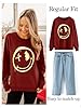 WIEIYM Women Sweatshirt Smile Face Crewneck Pullover Long Sleeve T Shirt Graphic Print Basic Tops Causal Jumpers S-XXL Burgundy #2