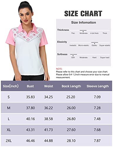 Jacketown Polo Shirts For Women Floral Short Sleeve Golf Apparel Slim Fit Novelty T-Shirts Upf 50 Summer Tennis Workout Activewear Tops(White, Xl) #TOP4