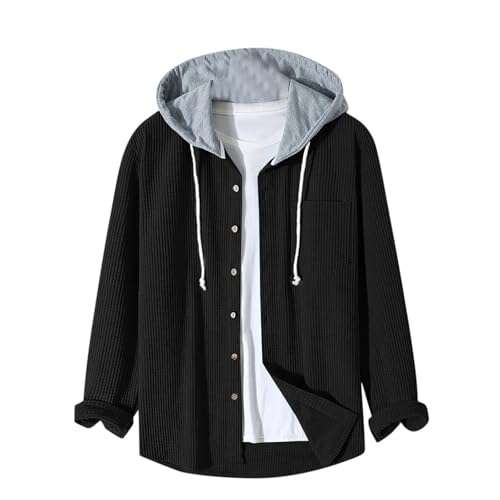 Men's Corduroy Shirt Jackets Long Sleeve Button-Down Casual Hooded Shacket Jacket Versatile Warm Outerwear with Pockets2