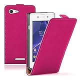 annaPrime Etui Coque Housse pour Sony Xperia E3, Etui Rabattable Verticale en Cuir PU Couleur Rose