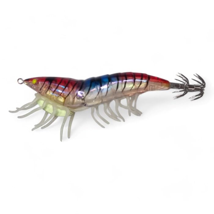 Squid Fishing Lure Prawn Shrimp | With Rattle Luminous Legs | 11.5cm / 22g| FISHIN ADDICT (NATURAL GHOST)