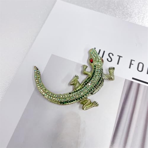 Vintage Crocodile Rhinestones Brooches Lapel Pins for Men Women Fashion Unique Sparkly Crystal Animal Pin Dress Suit Clothes Accessories Jewelry Party Christmas Holiday Gifts (Green)