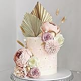 32 PCS Boho Cake Topper Flower Palm Leaves Cake Decorations for Bohemian Wedding Baby Shower Birthda