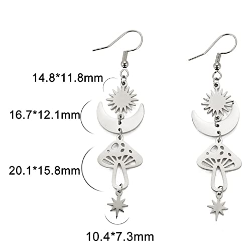 Stainless Steel Sun Moon Star Mushroom Dangle Drop Earrings3