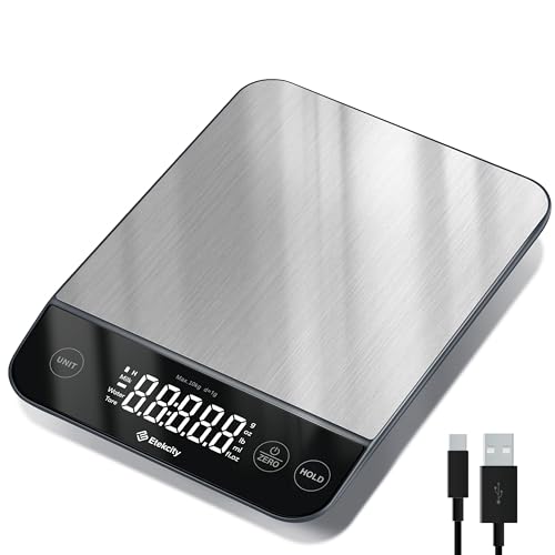 Etekcity Food Kitchen Scale 22lb, Digital Weight Grams and Oz for Weight Loss, Baking and Cooking, 0.05oz/1g Precise Graduation,5 Weight Units, IPX6 Waterproof, USB Rechargeable,304 Stainless Steel