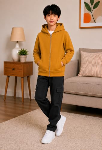 Image of ADBUCKS New Unisex Kids Boys & Girls Zip Hoodies Sweatshirt Made By Rich Cotton Full Sleeves Jacket (Mustard, 12-13 Years)
