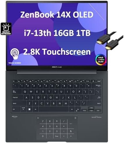 Asus ZenBook Pro 14 14X OLED Q420 Business Laptop (14.5/in QHD+ Touchscreen, Intel 13th Gen 14-Core i7-13700H, 16GB RAM, 1TB SSD), Backlit, FHD Webcam, NumberPad, IST HDMI, Win 11 Home, Inkwell Gray