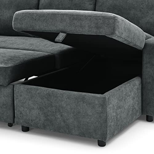 Uhome Upholstered Sleeper Sofa With Usb Ports Sectional Couch Reversible Sofabed, Full Xl, Gray #TOP4