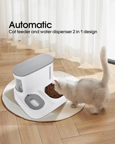 Automatic Cat Feeder,Gravity Auto Timed Pet Dry Food Self Feeding Container Dishes Bowl and Water Dispenser Fountain for Dog Puppy Kitten Kit Set Integrated 2 in 1 Continuous Tray(Grey) - Image 3