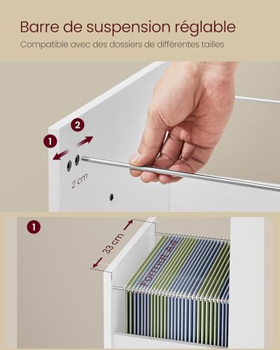Caisson bureau 3 tiroirs A4 sur roulettes, VASAGLE