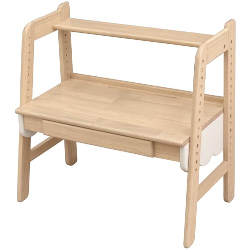 タンスのゲン キッズデスク【現役ママが考えた】ハイ&ローデスク 高さ調整 12段階 実用新案申請中 タブレットスタンド 引き出し付 天然木 子供用 コンパクトデスク 49600312(100652)