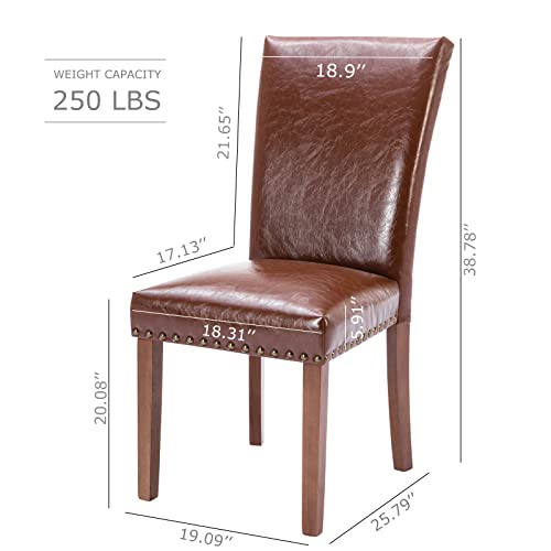 Colamy Upholstered Parsons Dining Chairs Set Of 6, Pu Leather Dining Room Kitchen Side Chair With Nailhead Trim And Wood Legs - Light Brown #TOP2