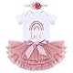 Baby Mädchen Boho Regenbogen 2. Geburtstag Outfit Baumowlle Kurzarm Strampler Body Tütü Tüll Rock Blumen Stirnband Erster Geburtstag 2 Jahre Alt Party Fotoshooting Bekleidungsset Dunkelrosa 2 Jahre